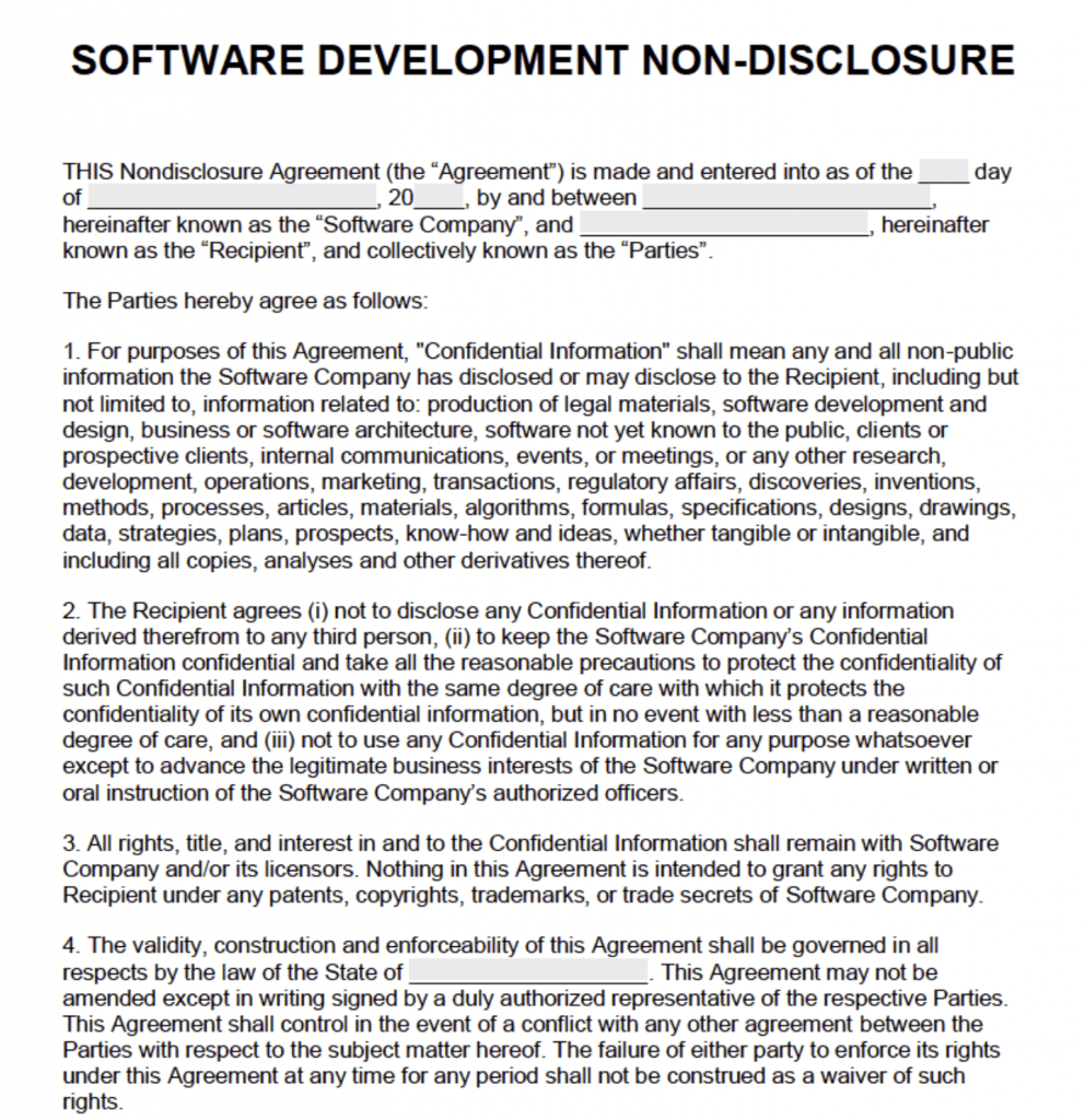 software development non disclosure agreement nda template