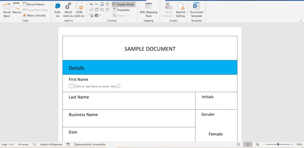 how to make a word document fillable doc docx
