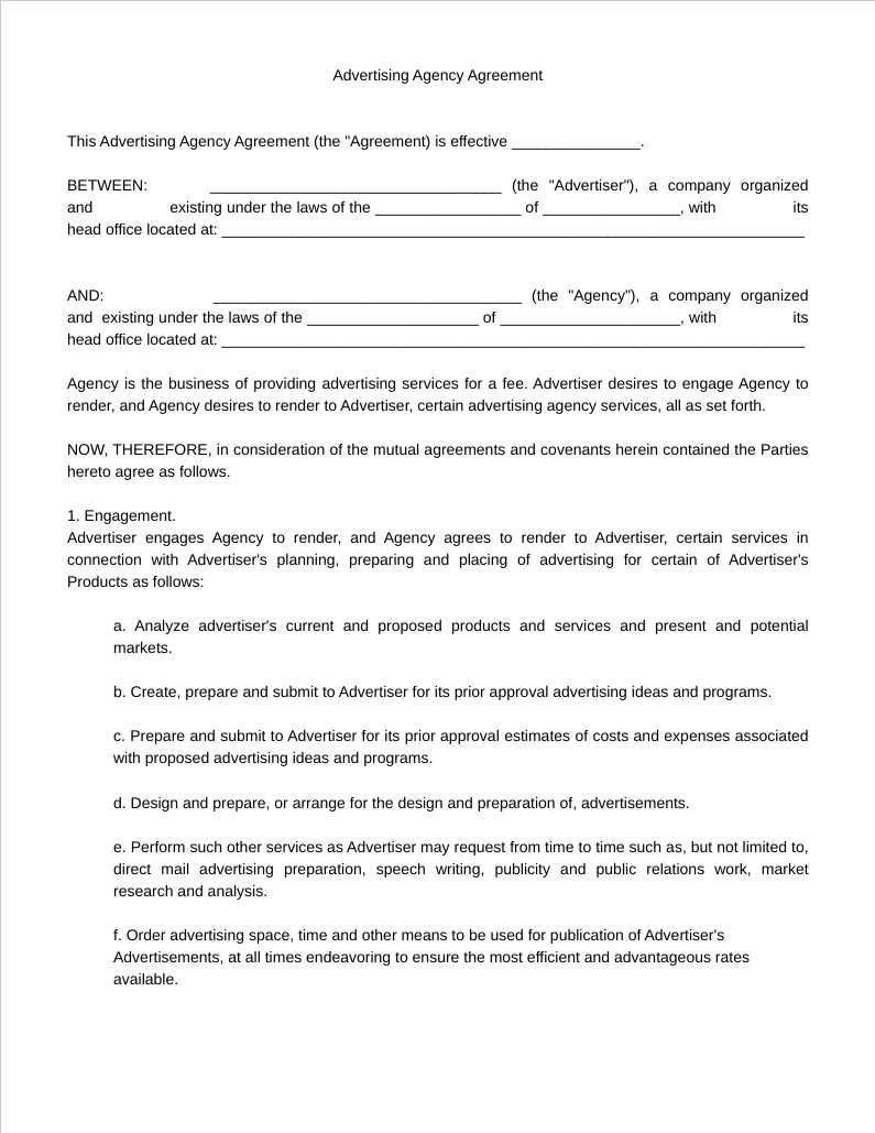 Free Customizable Advertising Agency Agreement