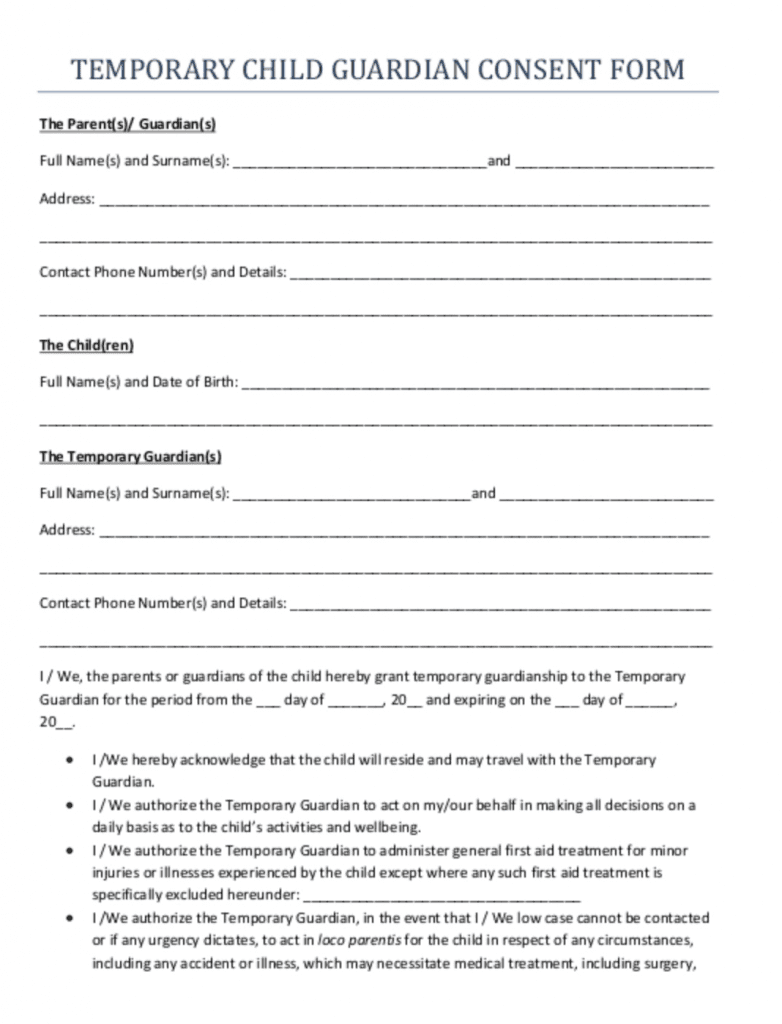 Child Guardian Consent Form Template