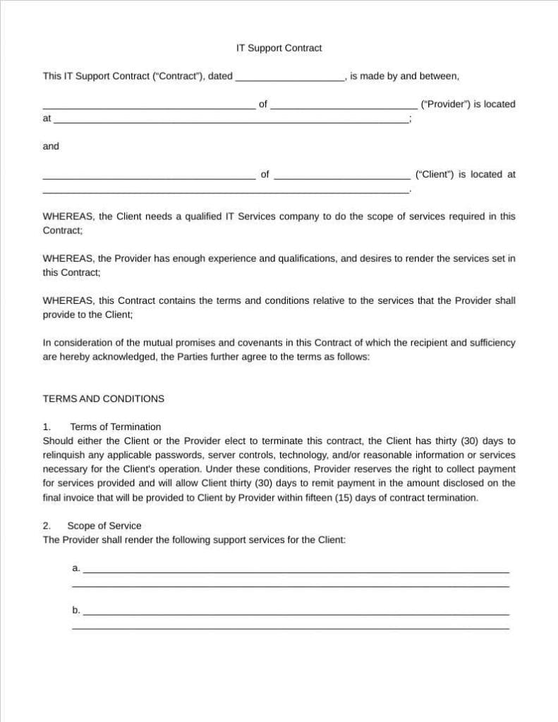 it support contract template