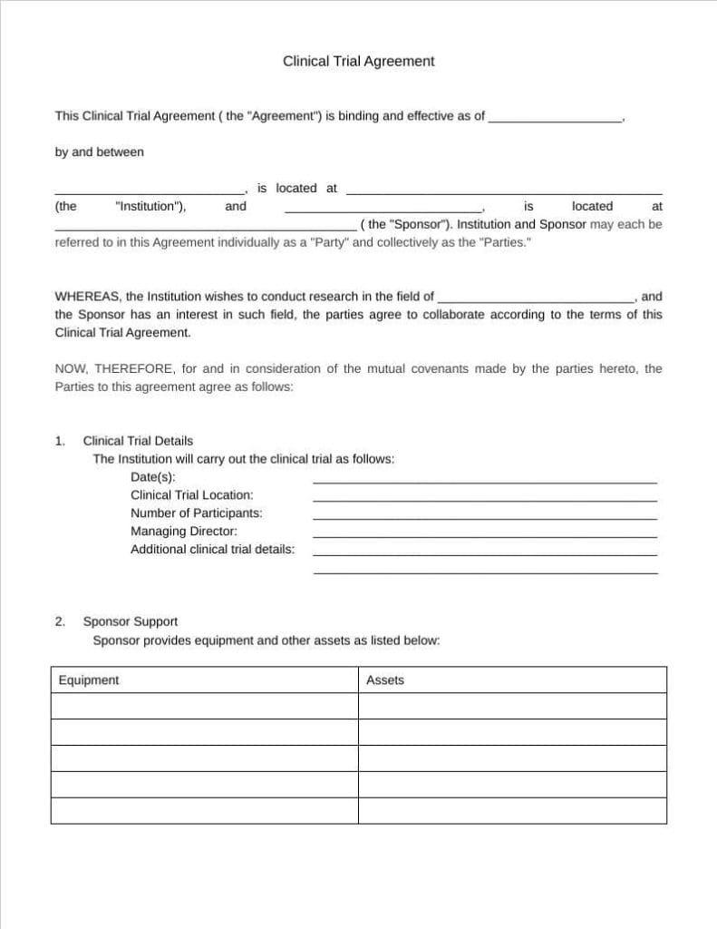 clinical trial agreement template