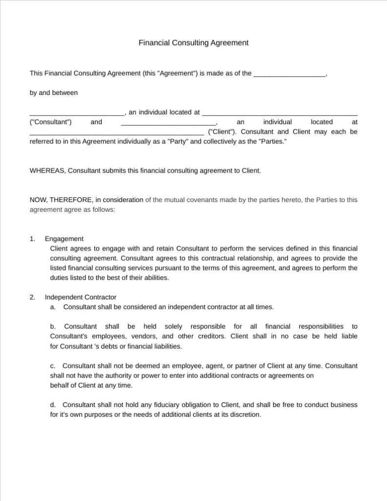 financial consulting agreement template
