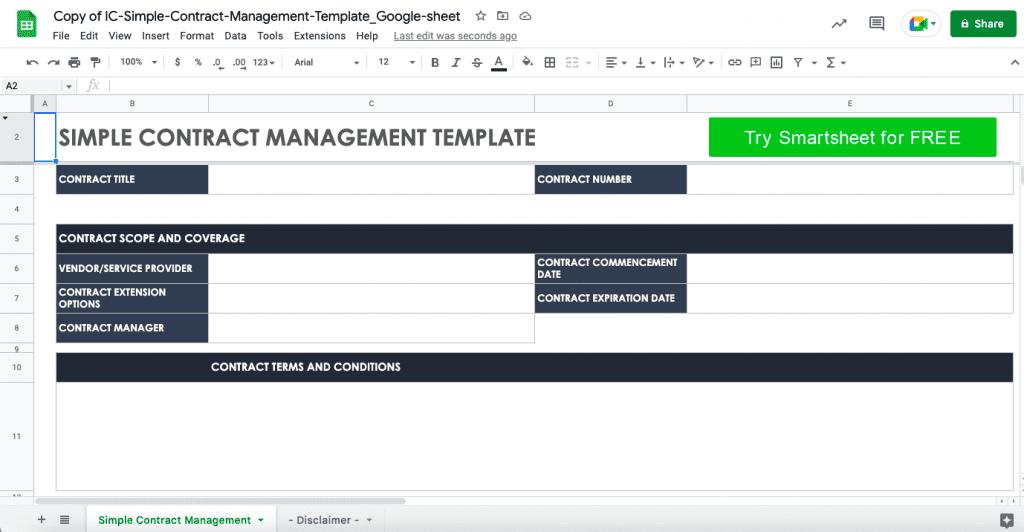 free contract management template in excel