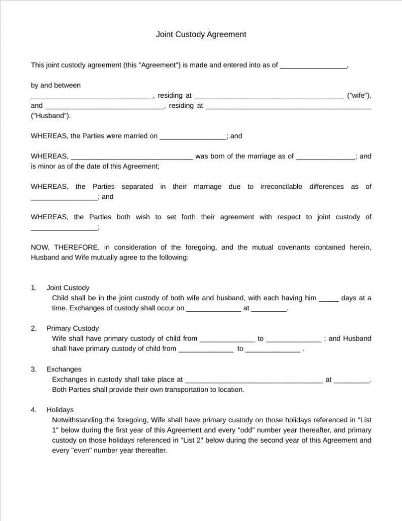Legal Custody Agreement Online Cityofclovis