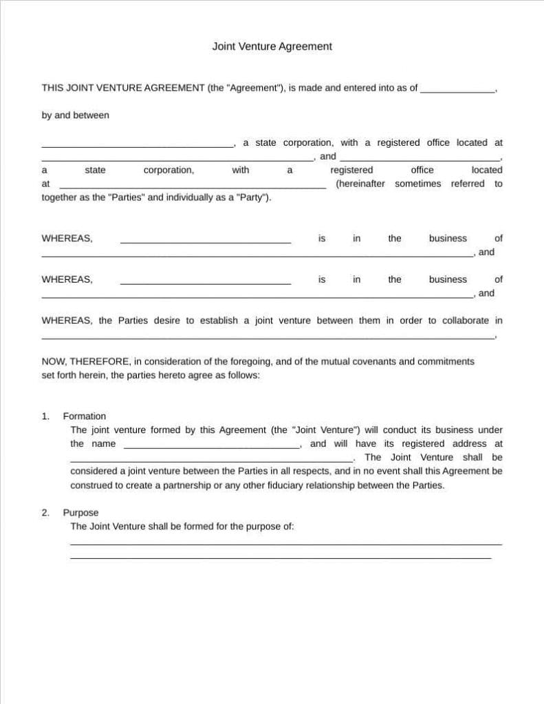 joint venture agreement template