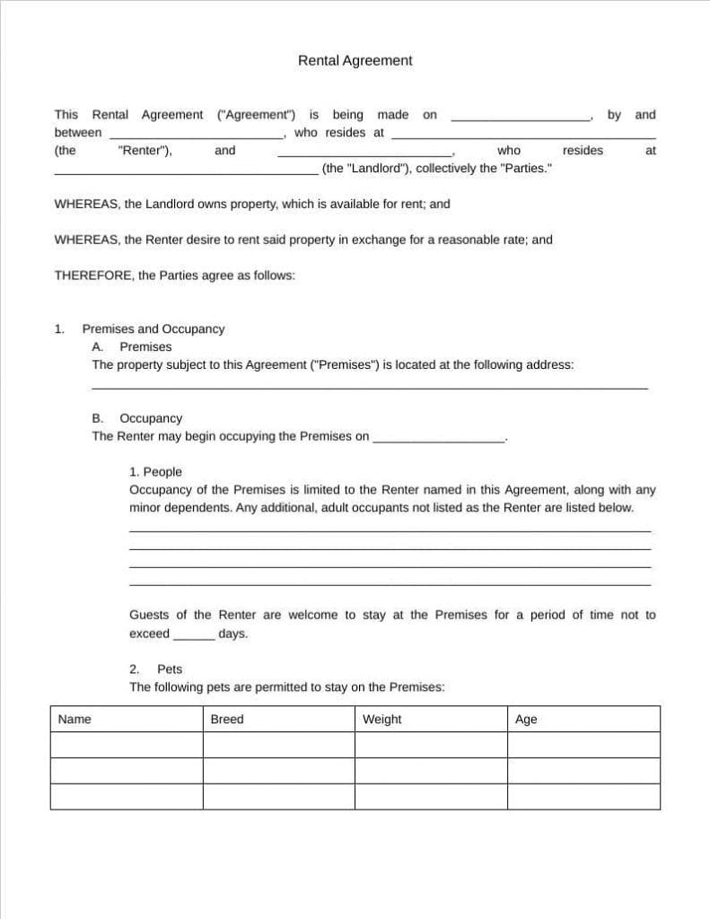 rental agreement template