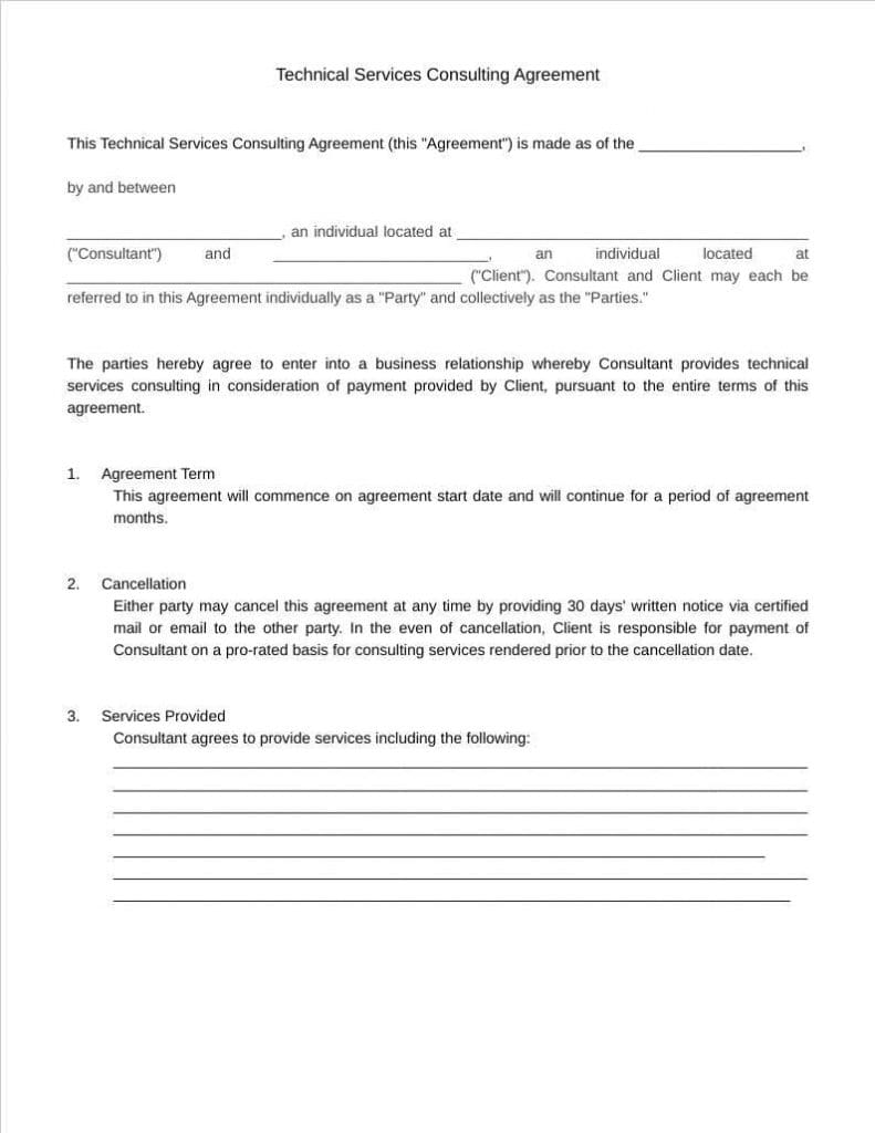 technical services consulting agreement template