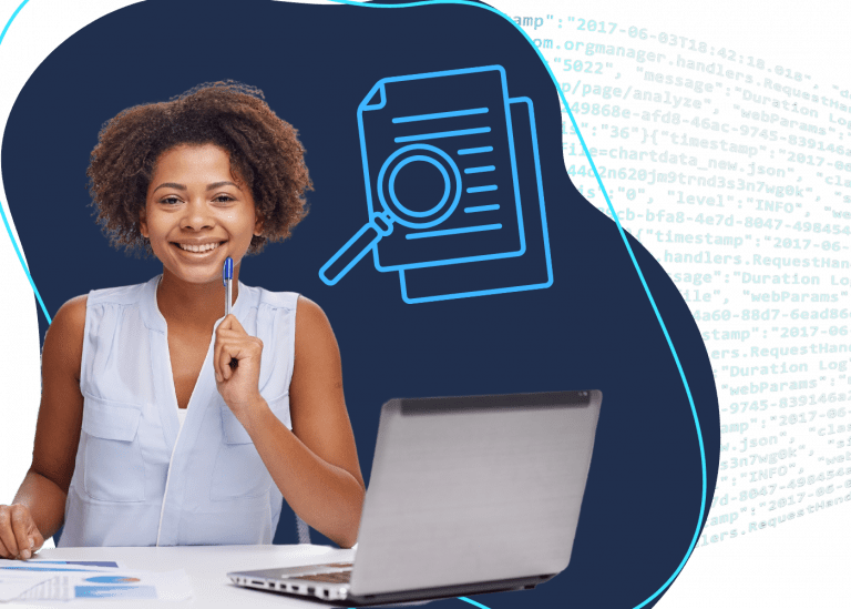 a woman gathering data with her laptop