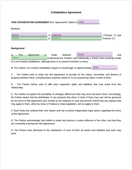 cohabitation agreement template