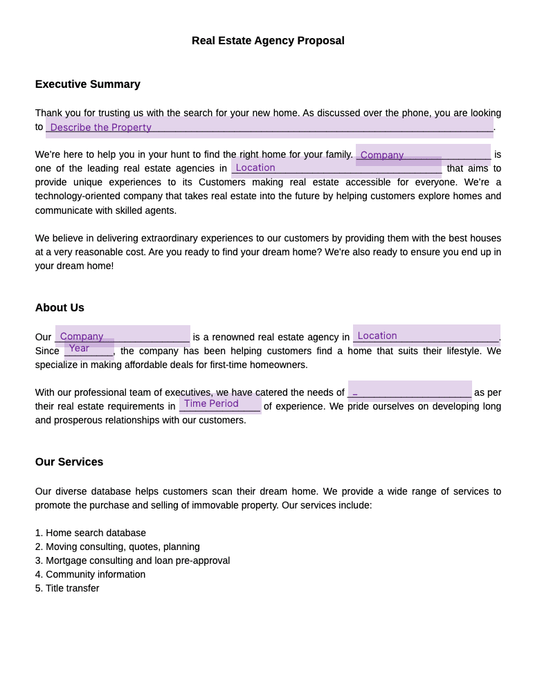 real estate agency proposal template
