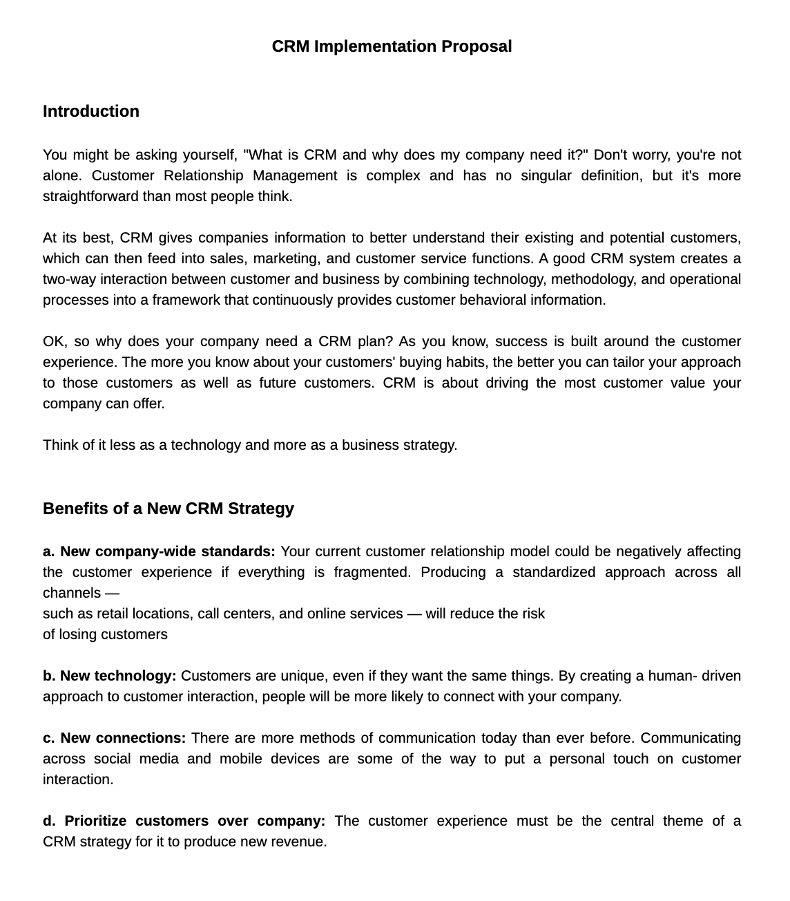 crm implementation proposal template