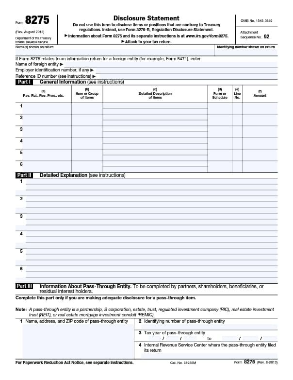 form 8275 disclosure statement and avoid tax penalties template