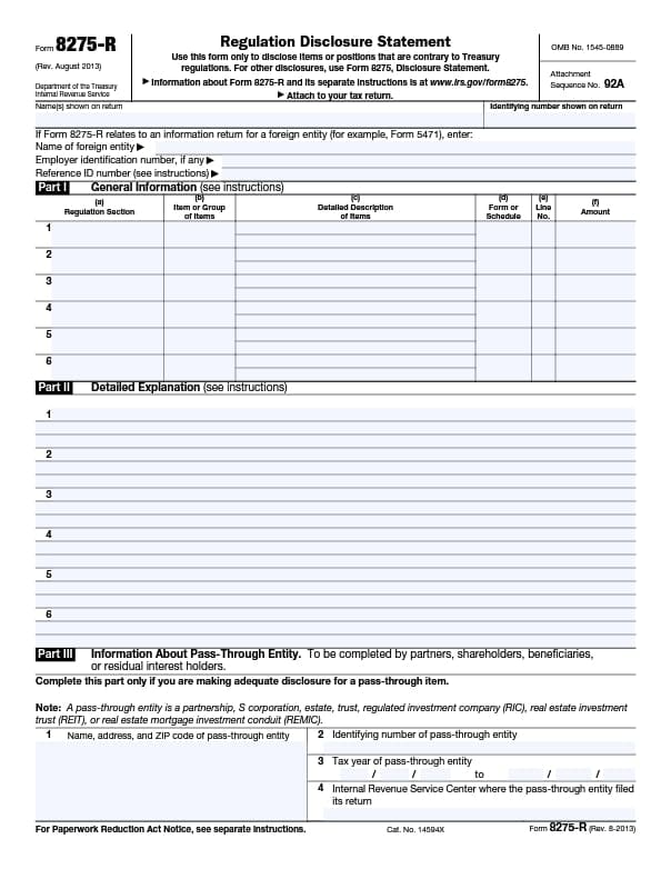 form 8275 r regulation disclosure statement template