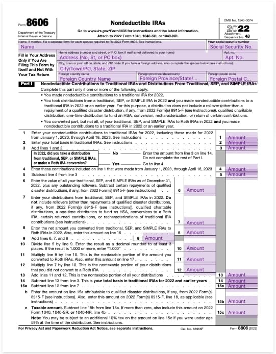 Form 8606 Nondeductible IRAs Fill Out and Report Your Retirement Savings
