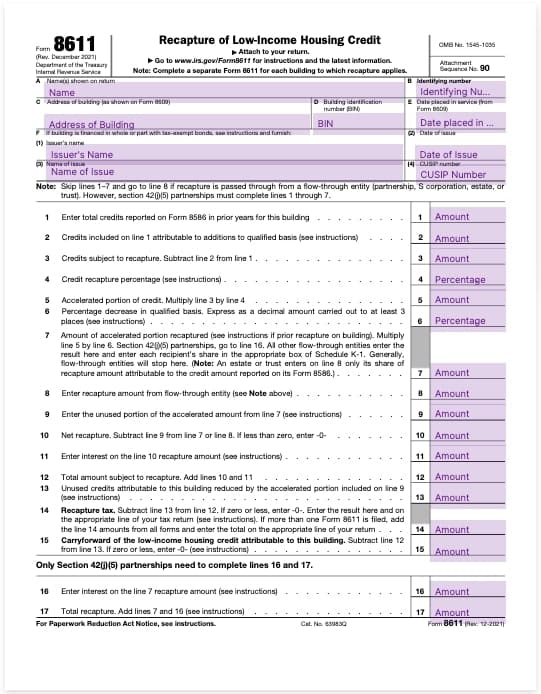 form 8611 recapture of low income housing credit template