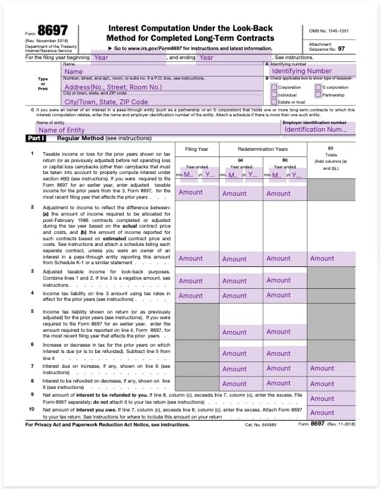 form 8697 interest computation under the look-back method for completed long-term contracts template