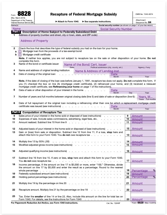 form 8828 recapture tax for a federal mortgage subsidy template