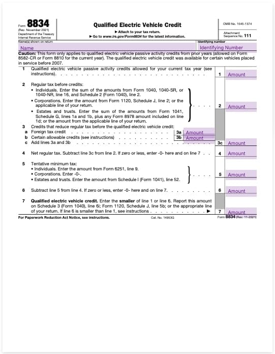 form 8834 qualified electric vehicle credit template