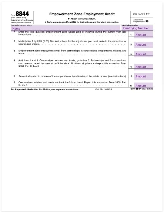 form 8844 ez employment credit template