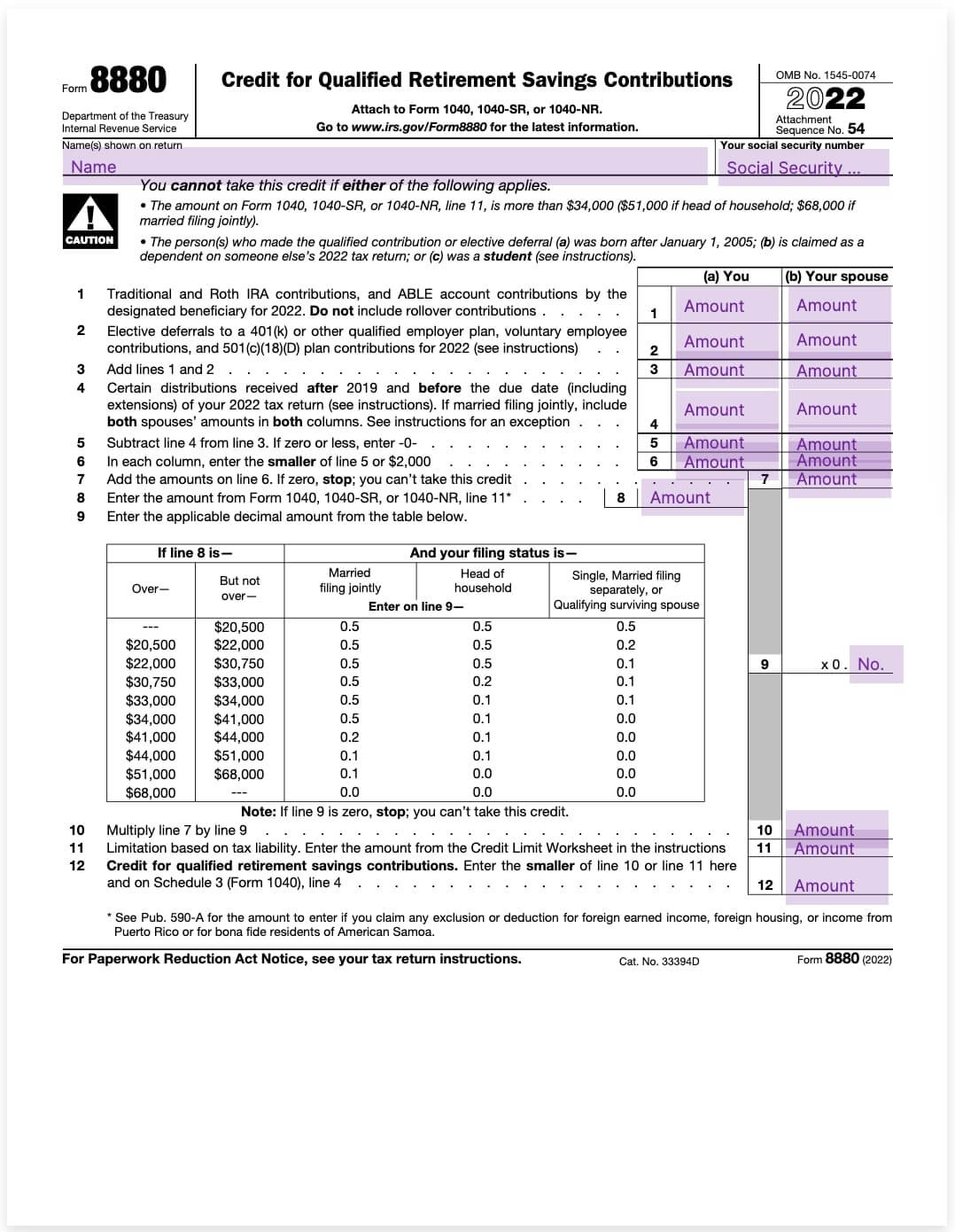 form 8880 credit for qualified retirement savings contributions template