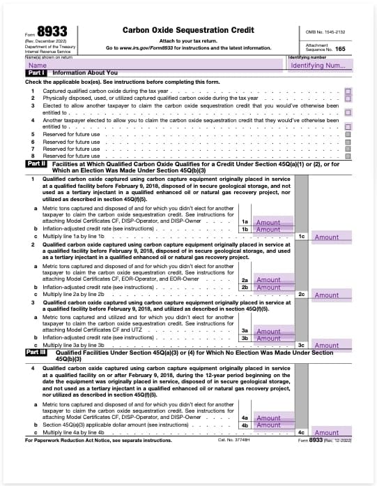 form 8933 carbon oxide sequestration credit template