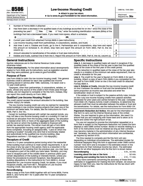 irs form 8586 low-income housing credit template