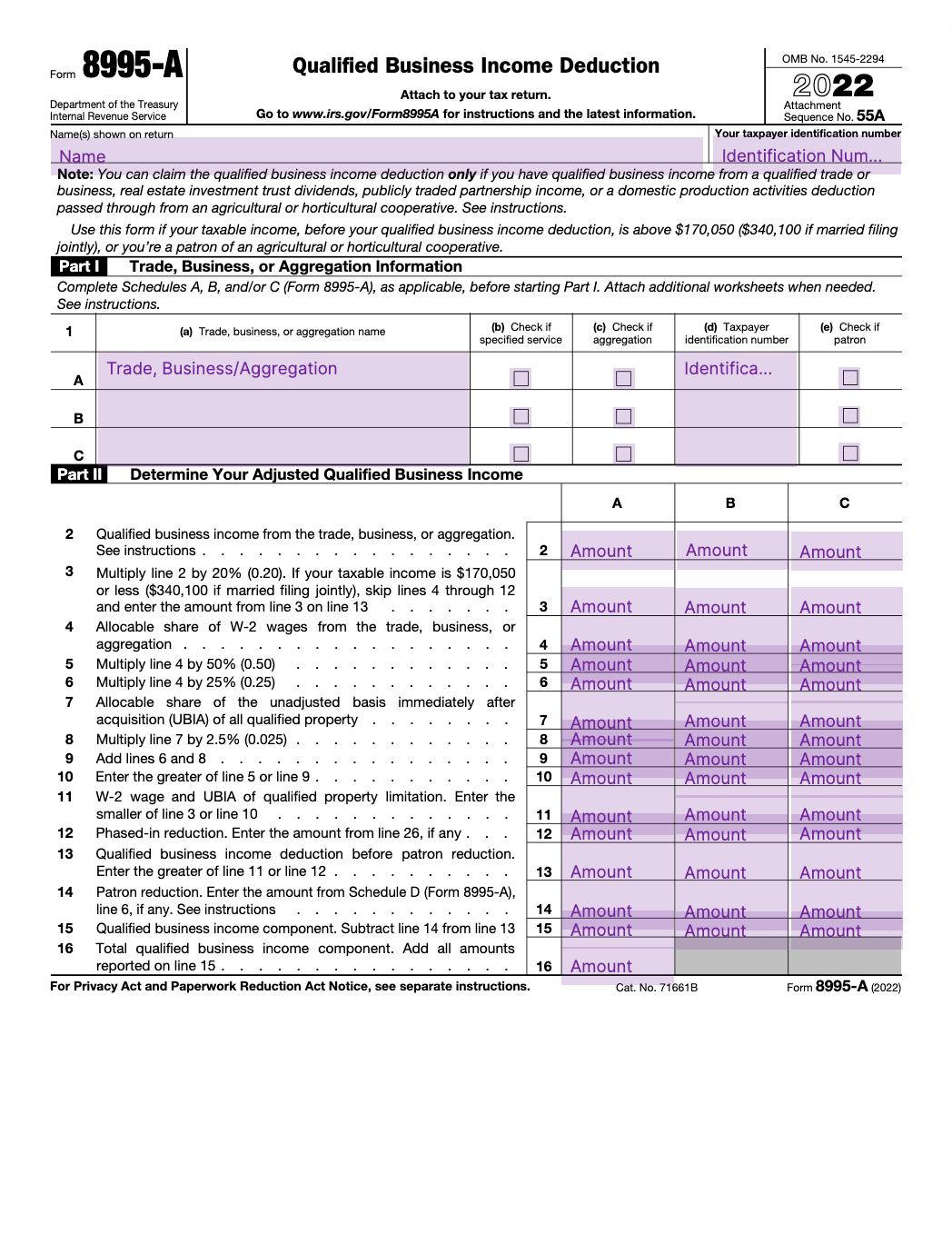 tax form 8995-a qualified business income deduction template