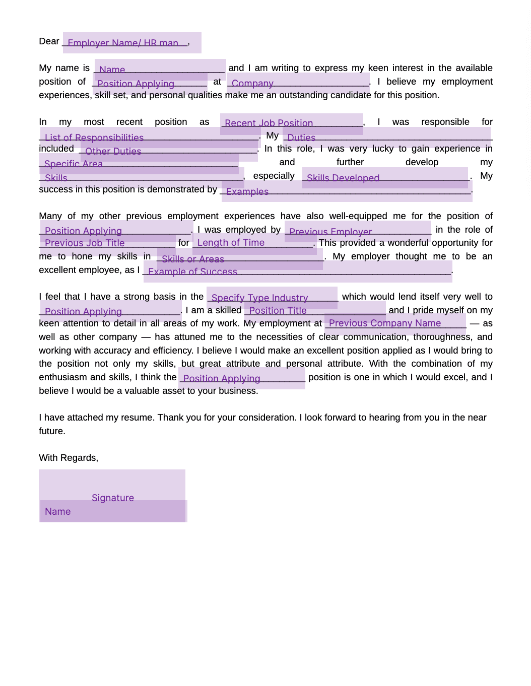 email cover letter template