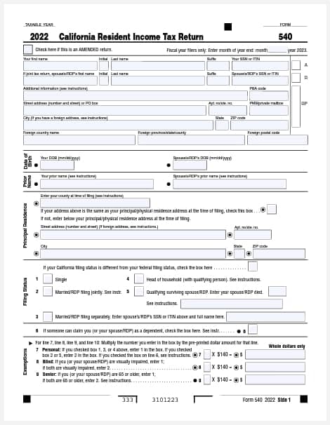 form 540 california resident taxes template