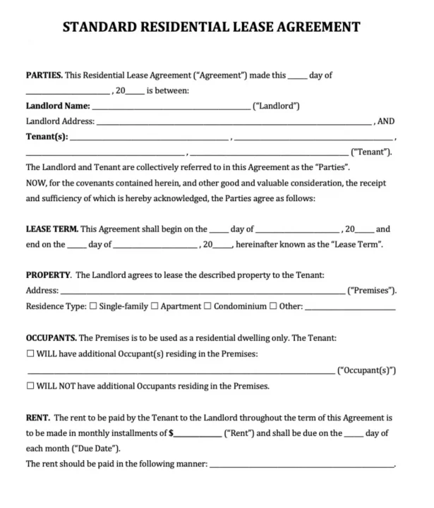 Residential lease agreement template