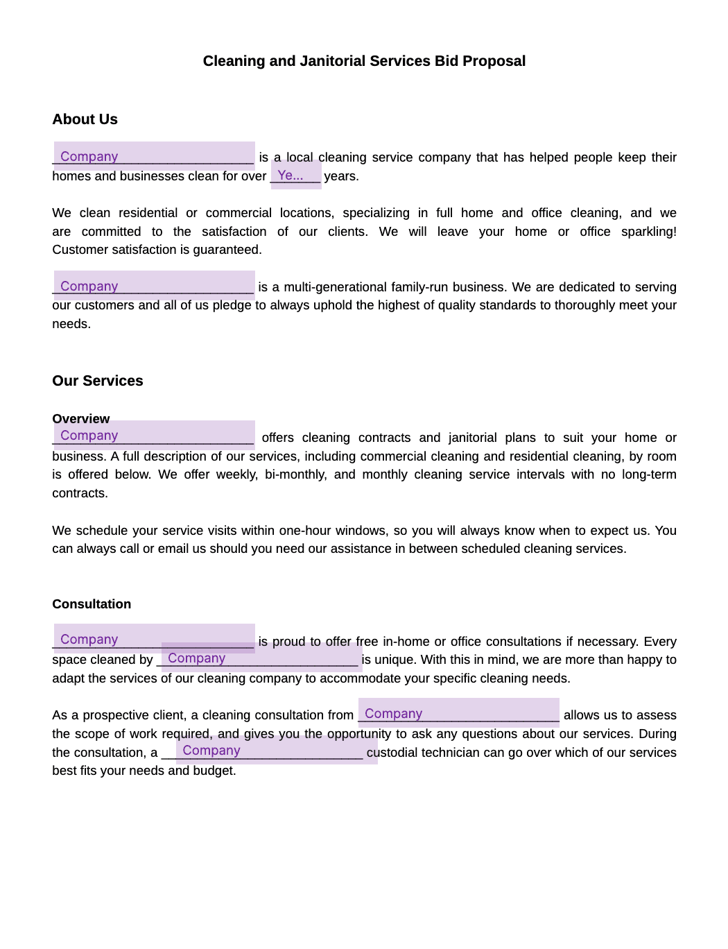 cleaning and janitorial services bid proposal template