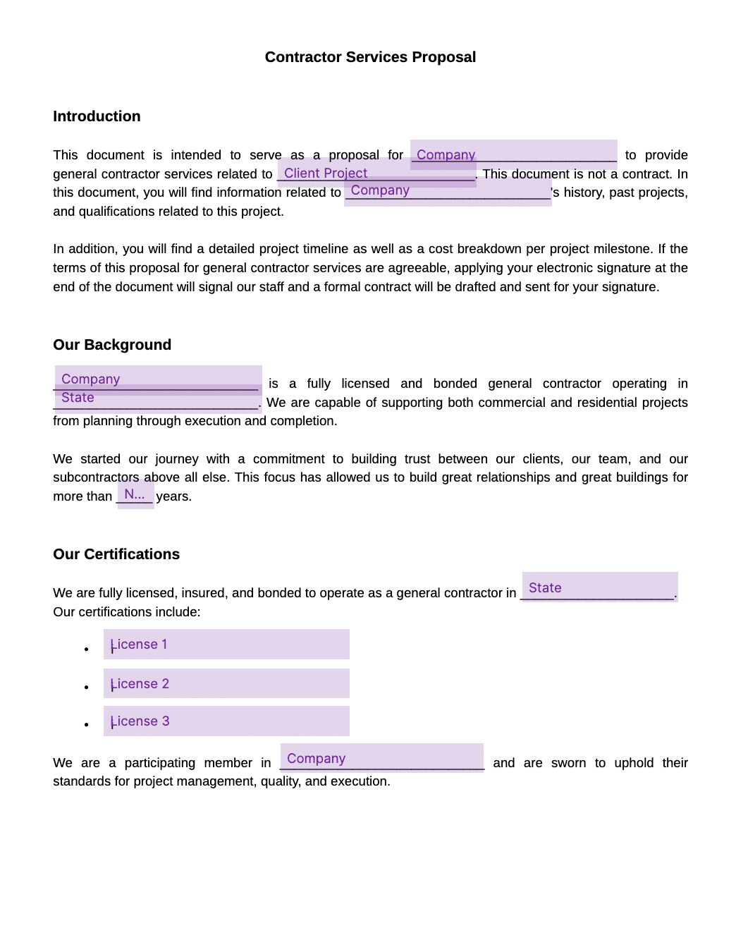 contractor services proposal template