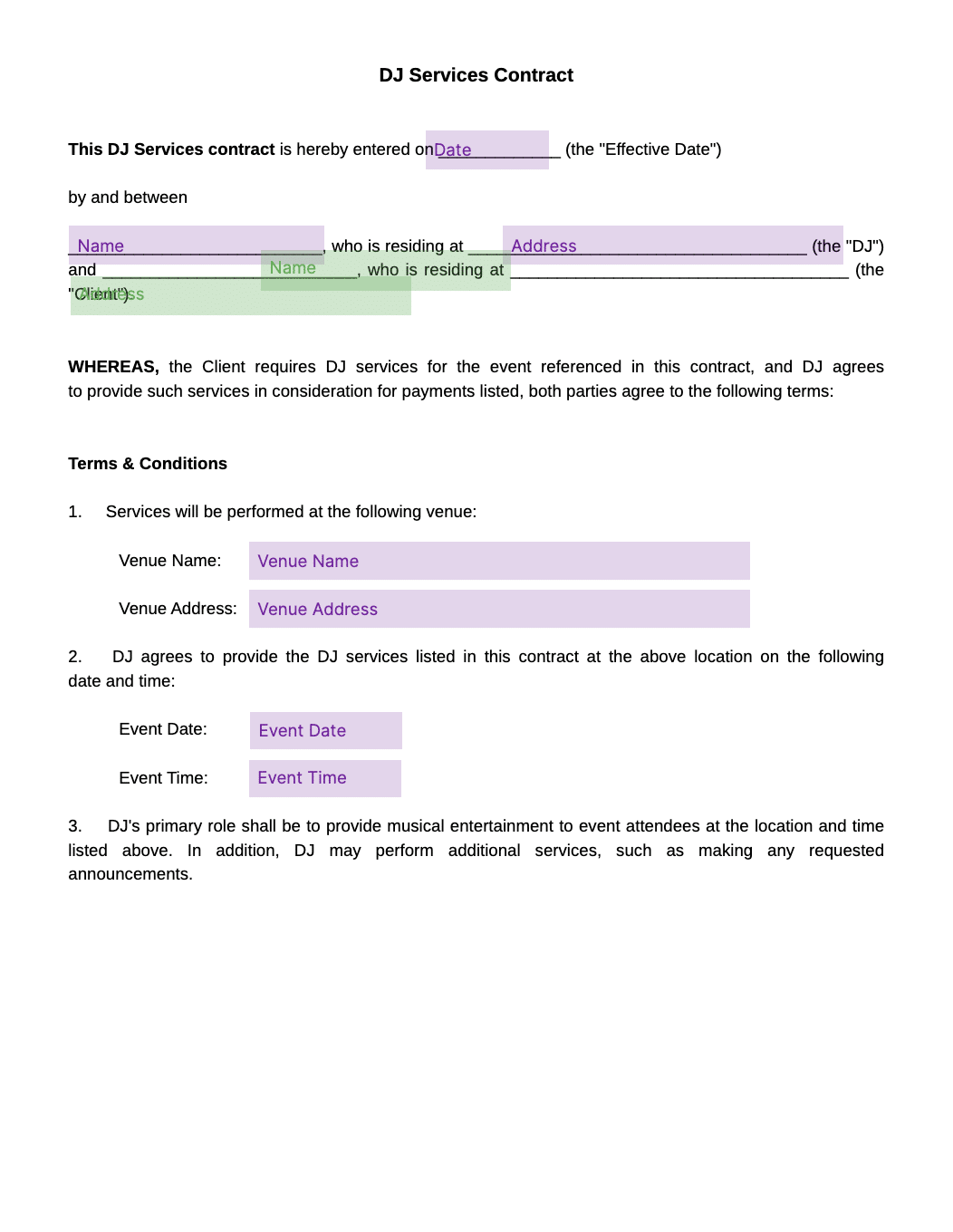 dj services contract template