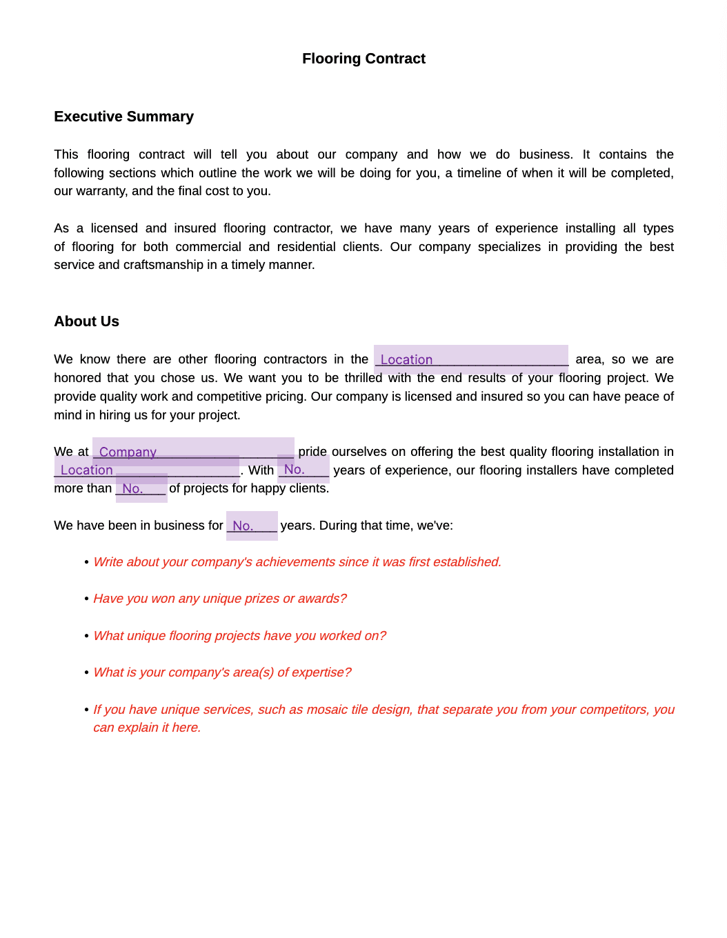 flooring contract template