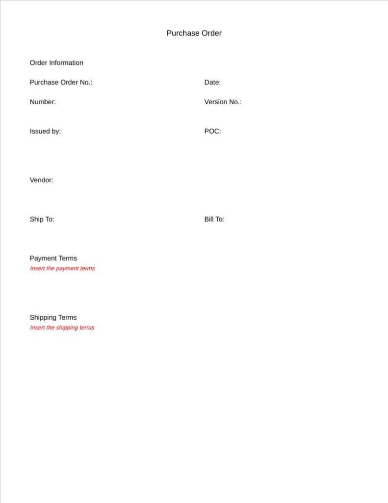 manufacturing purchase order template