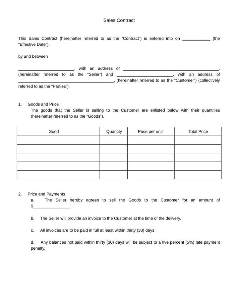 sales contract template