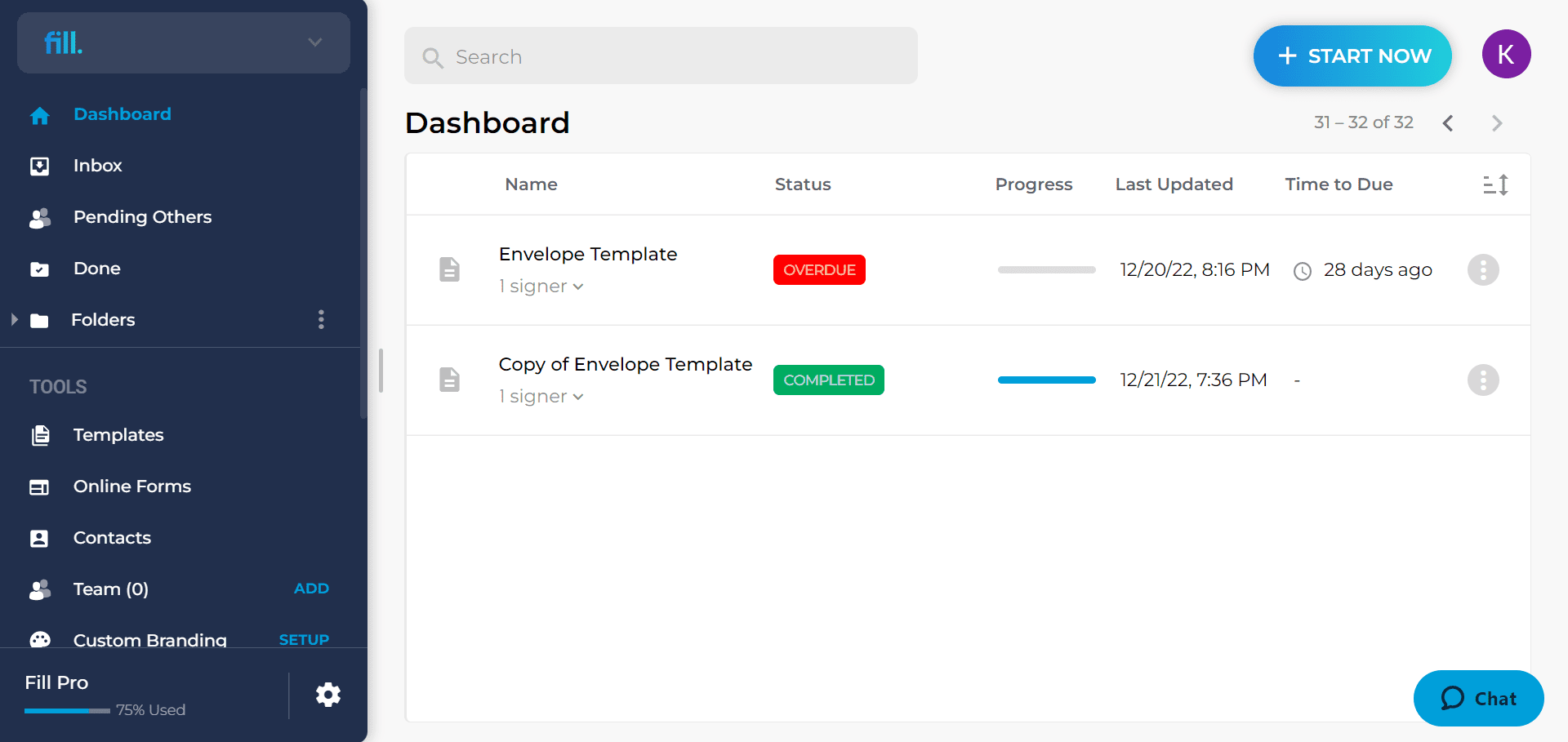 document management dashboard fillhq preview